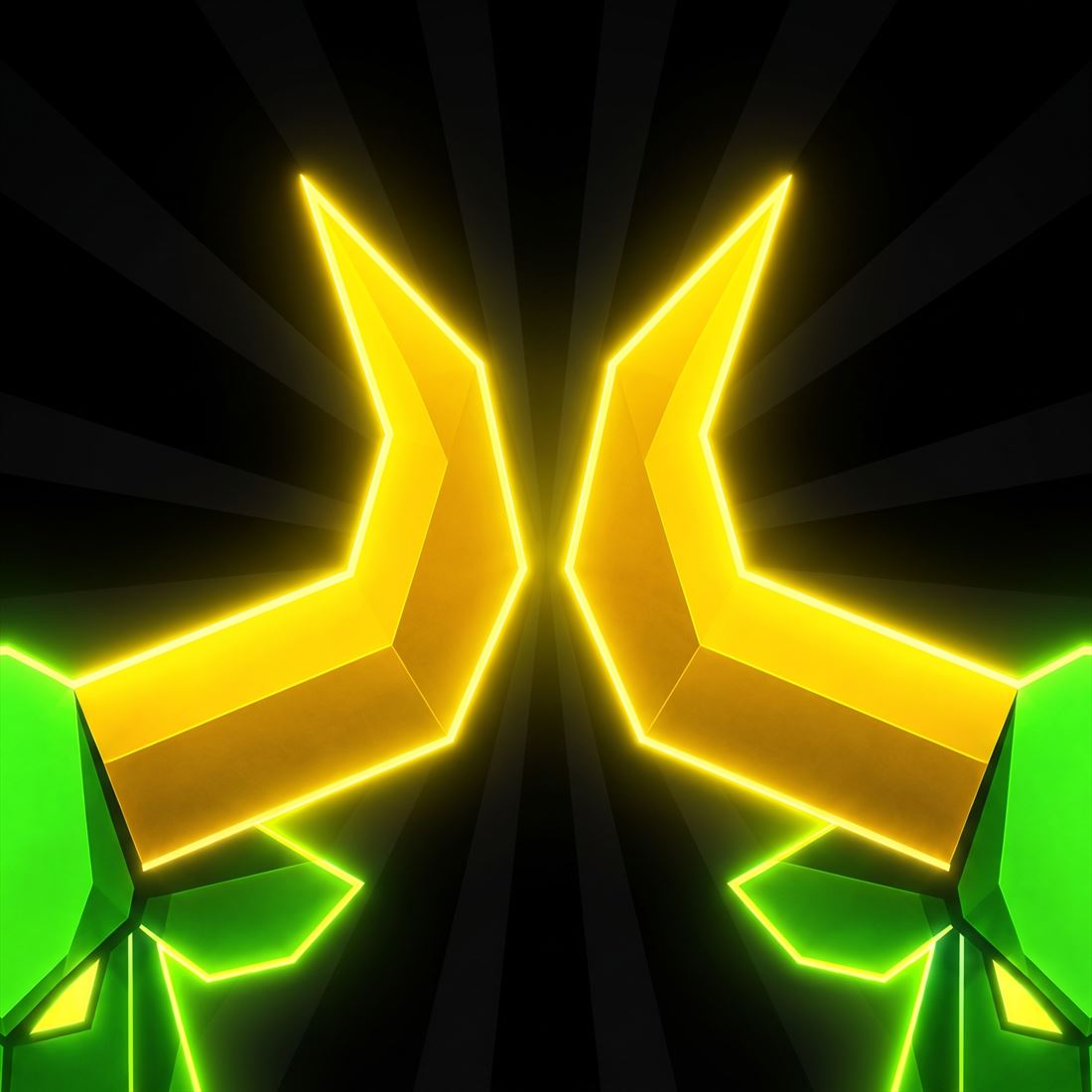 Close-up of two golden neon horns